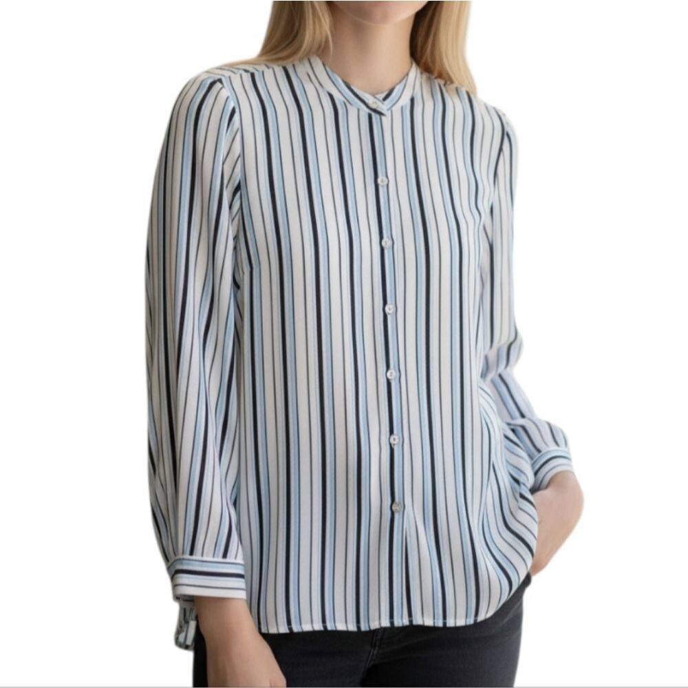 Spense Pinstriped Button Front Blouse